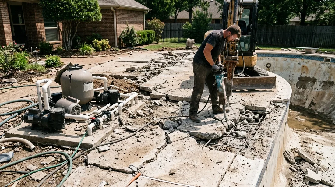 Pumps, filters, heaters, the equipment pad, coping, and surrounding decking may or may not be — Chattanooga, TN