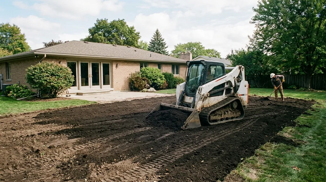 Final grade is shaped to drain away from the house and topsoil placed for planting — Chattanooga, TN